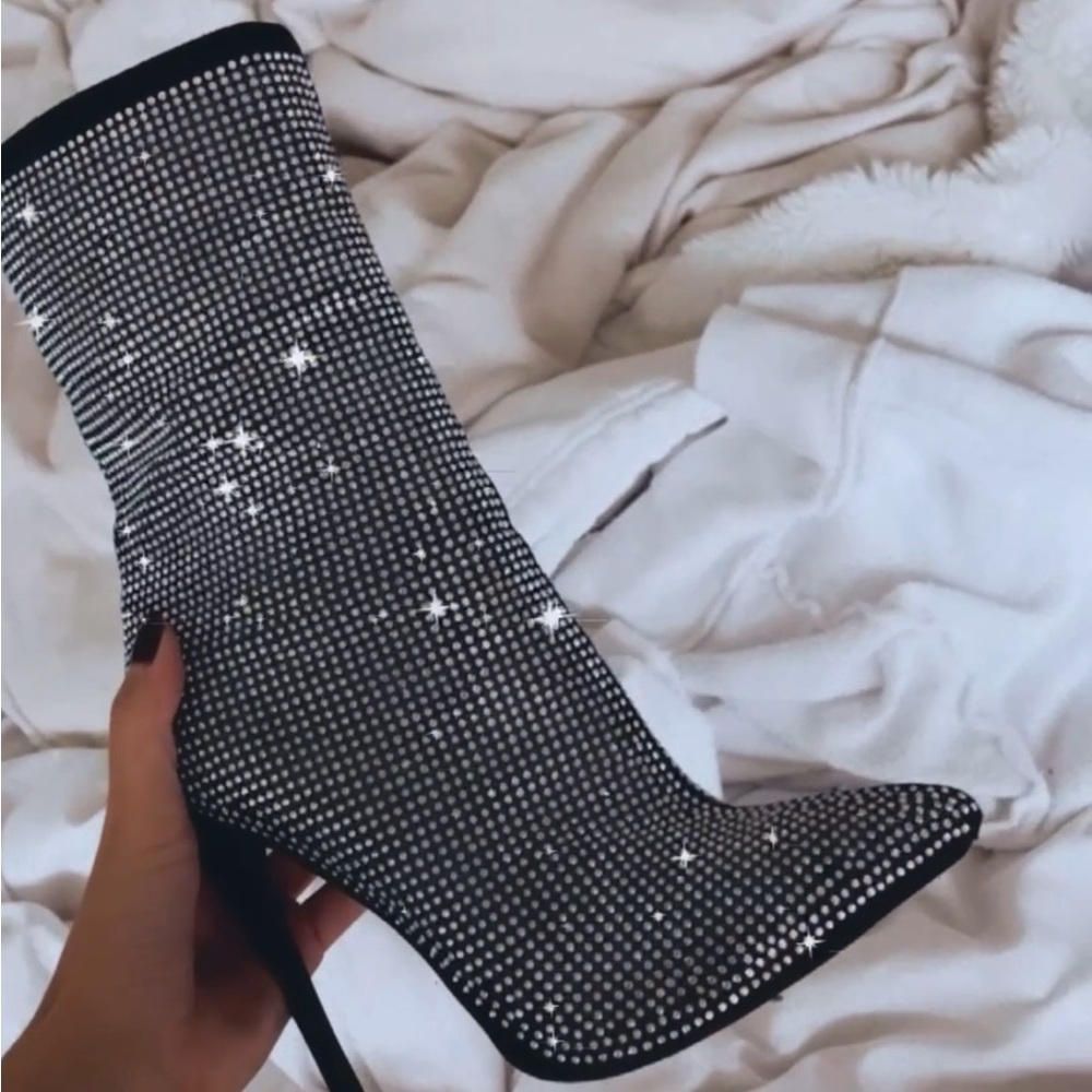 crystal high heel boots size US 8